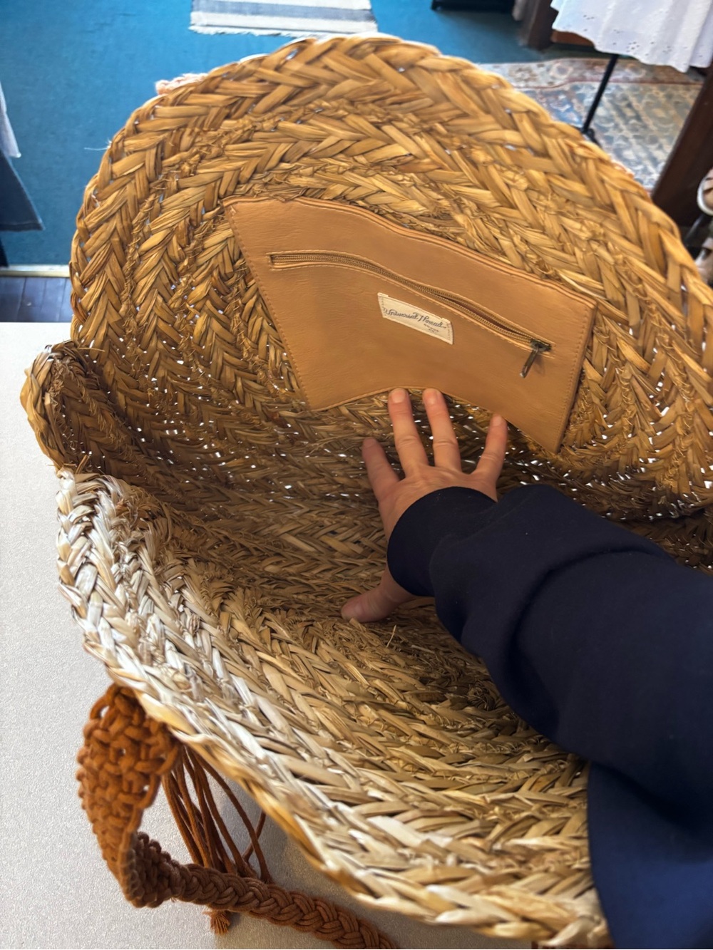 Universal Thread Woven Round Straw Shoulder Bag with Brown Tassel Straps - Picture 5 of 7